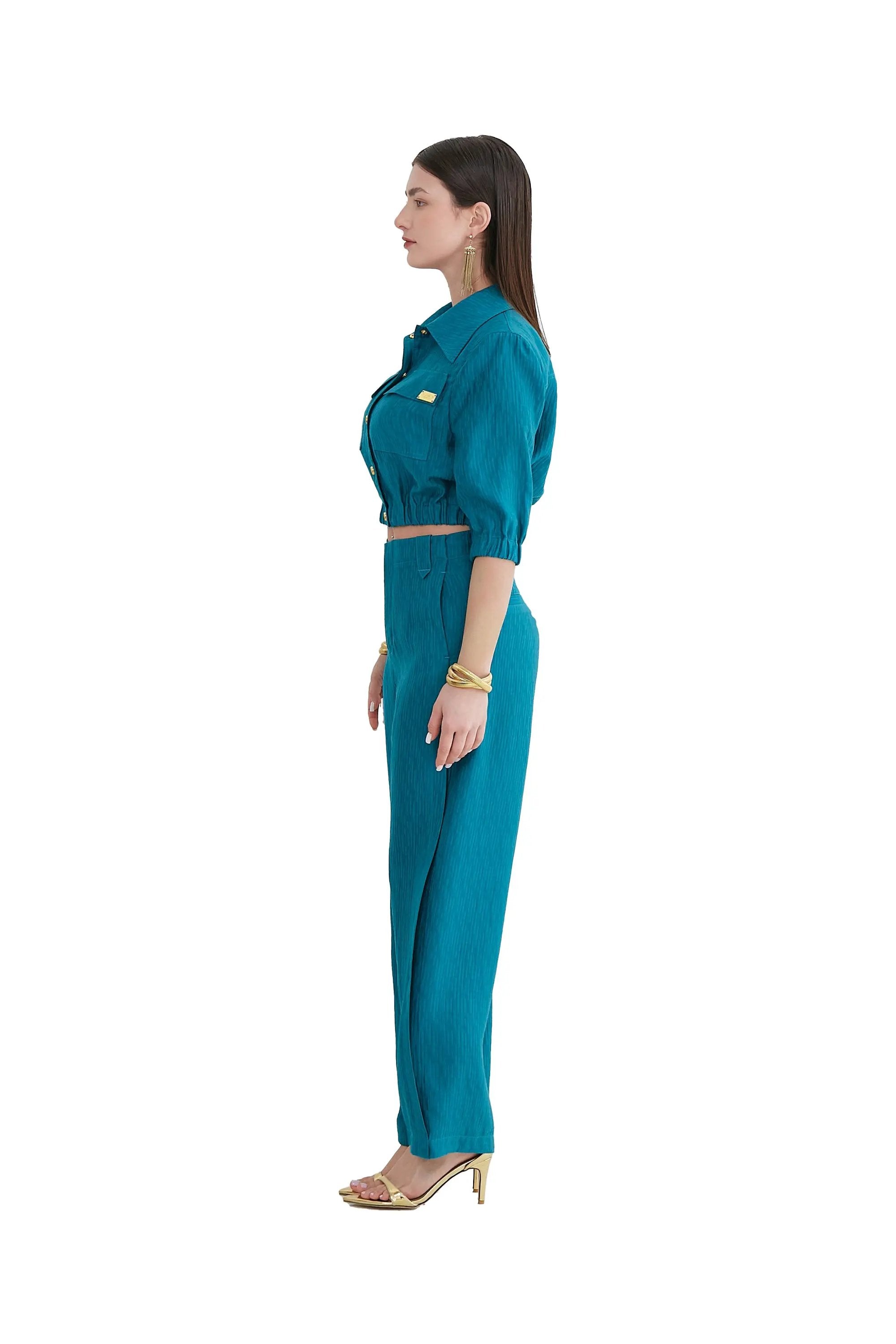 Ladies' V-neck Waist Cinching And Exposed Navel Fashionable and Elegant Set ULA